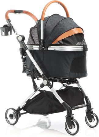 Візок для собак Fudajo 2в1, розкладний, з сумкою-переноскою, для собак та котів (чорний, до 15 кг)