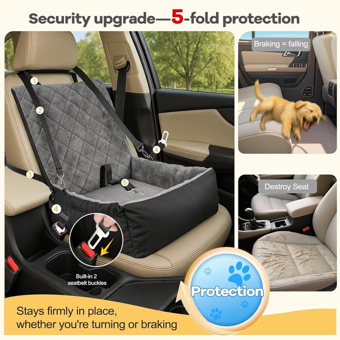 Автокрісло для собак SIVEIS – зручне ліжко з кишенею, чорне