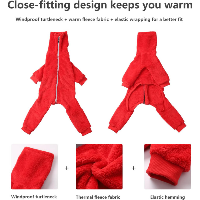 Теплий флісовий халат для грейхаундів, одяг для віппетів з ніжками, вітронепроникний собачий комбінезон з коміром-стійкою, флісовий собачий піжамний костюм, супер теплий зимовий пуловер для віппетів, Лурчерів, Салускі, червоний XXL
