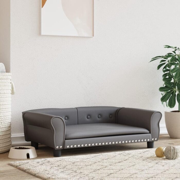 Софа для собак Festnight, ліжко для маленьких собак і котів, диван для домашніх тварин, крісло для котів, подушка для собак, ліжко для собак, подушка для котів, штучна шкіра, сірий, 95x55x30 см