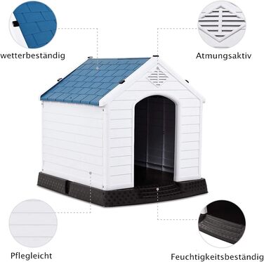 Будка для собак DREAMADE з пластику, вологостійка, для внутрішнього та зовнішнього використання, з піднятою платформою