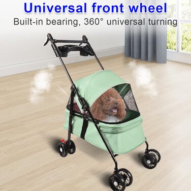 Дитяча коляска для собак середніх порід, 25 кг, 4 колеса, складна, для подорожей, сірий/м'ятний (50 x 70 x 95 см)