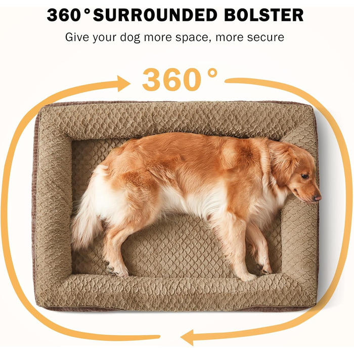 Ортопедичне ліжко для собак великих порід від INVENHO, велике (35'x 25'x 7'), коричневе, з пам'яті ефекту, водонепроникне, знімний, миючий чохол
