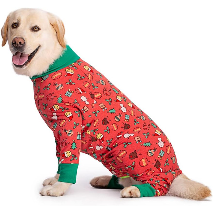 Комбінезон для собак великих порід BT Bear, захист суглобів, піжама для собак, теплий комбінезон для собак середніх та великих порід (5XL, червоний, на Новий Рік)