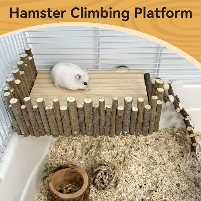 Платформа для хом'яків HERCHR з дерева, мостик, іграшка для гризунів з огорожею, підходить для цукрових поссумов та золотих ведмедиків