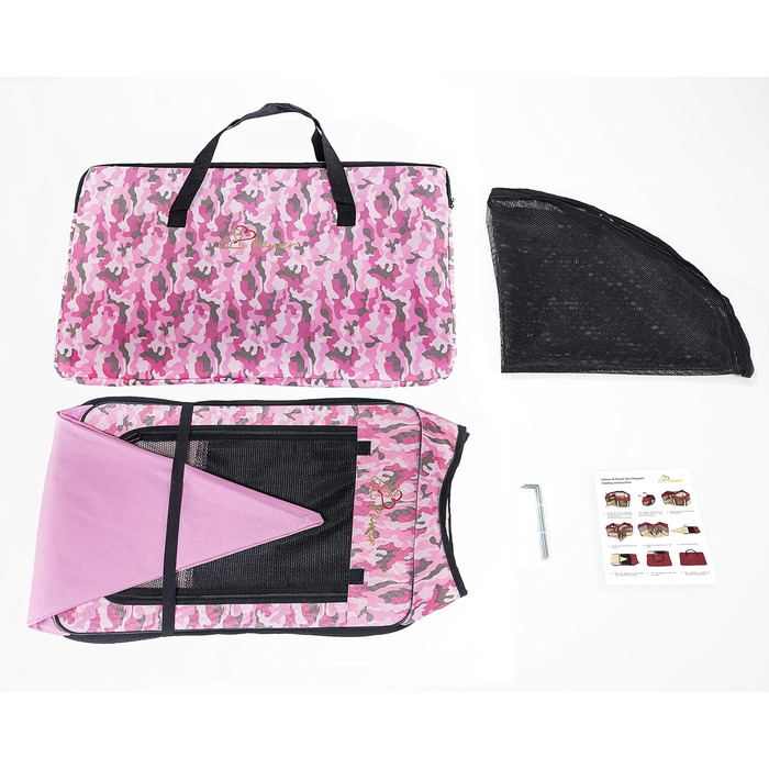 Портативний вольєр для домашніх тварин Pawer, 114x61 см, 8 панелей, рожевий камуфляж, 600D Oxford, для котів/собак/цуценят