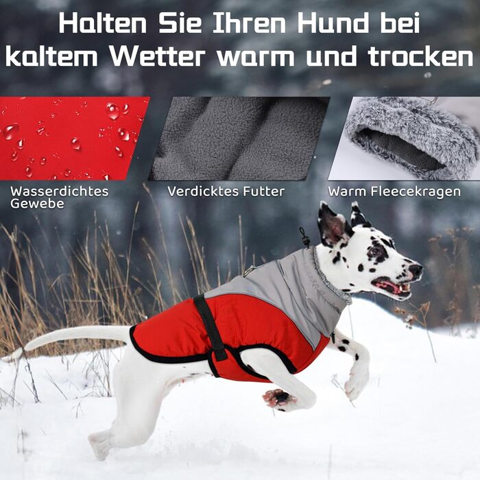 Теплий зимовий одяг для собак Savlot: водонепроникна куртка з флісовою жилеткою та регульованою блискавкою, червона (L)