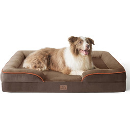 Ортопедичне ліжко для собак BEDSURE - 97x71 см. Зручне ліжко-софа для великих собак з ефектом пам'яті, коричневе, миється, антиковзаюче