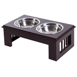 PawHut Dog Bowl Набір з 2 мисок для їжі з нержавіючої сталі, піднята миска для кішки, МДФ, проста в обслуговуванні, кава, 44x24x15см| Аосом