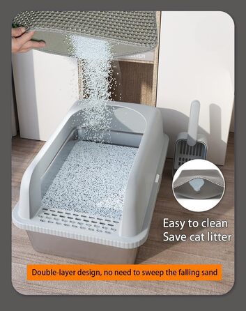 Котлові туалети RhymBar для котів з нержавіючої сталі 60 x 40 x 31 см, 28 л, велика місткість, витокостійкий, напівзакритий