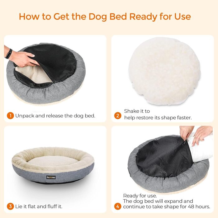 Кругле ліжко для собак та котів Feandrea, Ø 65 см, сіре, 65 x 65 x 12 см