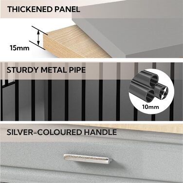 DAWNYIELD Клітка для собак, меблі, дерев'яна з відкидною дверцятами та шухлядою, стиль меблів, внутрішній вольєр для собак, стіл з поворотним миском на 360°, білий колір, біла розсувна дверцята (сіра розсувна дверцята)