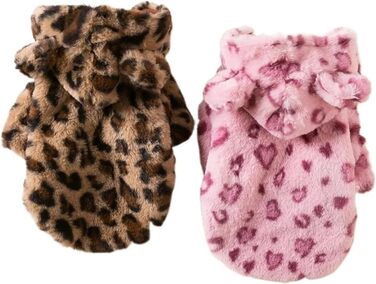 Теплий зимовий халат для собак та котів з капюшоном у леопардовому принті, метод Bucket Teddy, для маленьких та середніх порід (Рожевий, M)