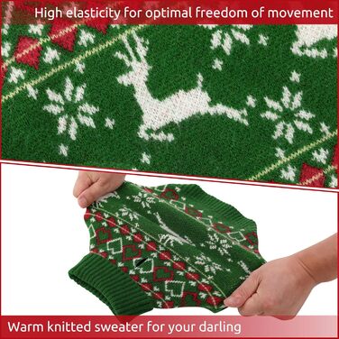 Теплий святковий пуловер для собак на Новий Рік з оленем, для маленьких та середніх собак, ідеальний для цуценят, котів та собак, зелений, S (37 см обхват грудей)