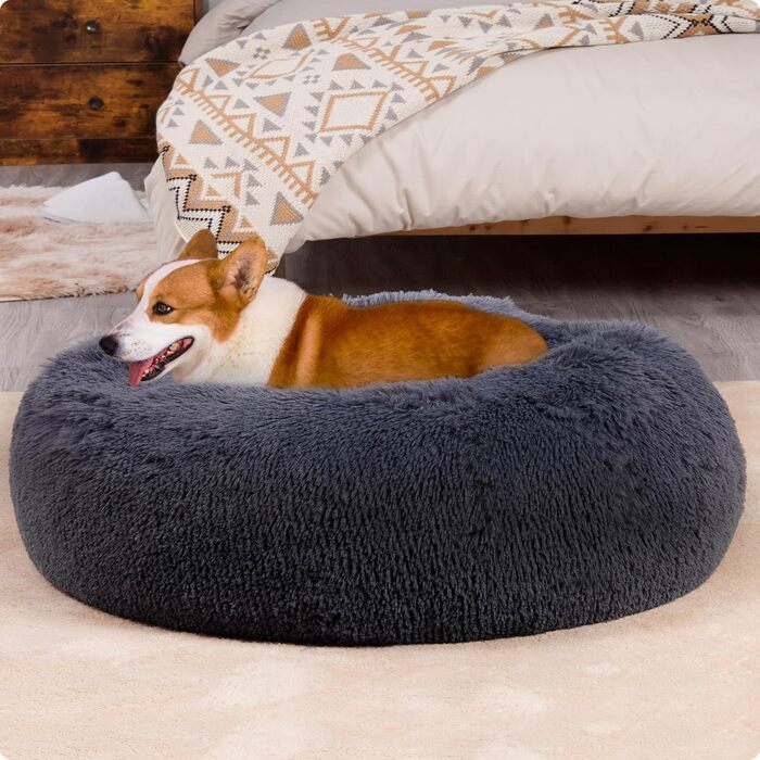 Ортопедичне ліжко для собак, кругле, м'яке, для собак та котів, 70 см, темно-сірий, 70x70x20 см