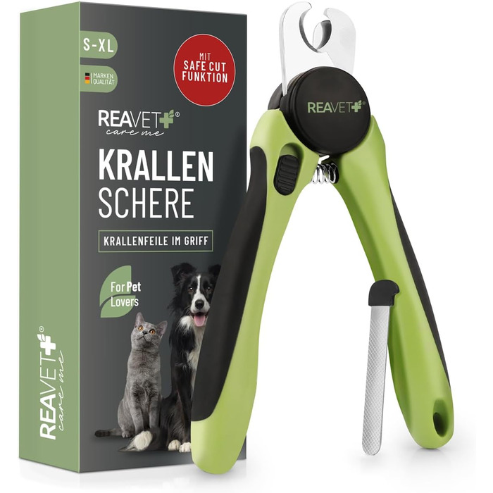 Ножиці ReaVET для обрізання кігтів собак та котів - з пилочкою та обмежувачем | Нержавіюча сталь | Інструмент для догляду за кігтями