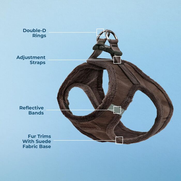 Шлейка для собак Voyager Step-In з плюшу, Best Pet Supplies - для малих та середніх собак, шоколадного кольору, розмір M (обхват грудей 40-45 см)