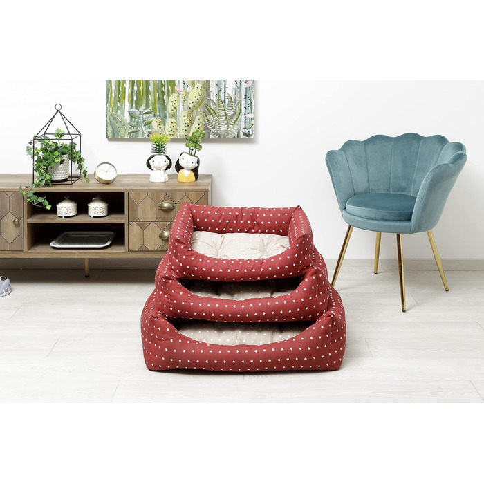 Кругле ліжко для собак Baroni Home з м'яким матрацом, 70x85 см, червоно-білі сердечка