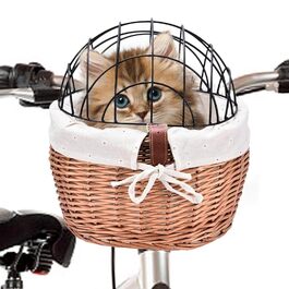 Корзина для собак на велосипед з металевим покриттям, плетені корзинки для тварин, корзина для велосипеда з лози для маленьких собак, котів та інших домашніх тварин