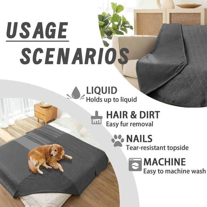 Водонепроникний килимок для собак, 203x229 см. М'який двосторонній коврик для собак та захист дивану. Підходить для великих собак, легко миється. Кольори: темно-сірий + сірий, світло-сірий + темно-сірий