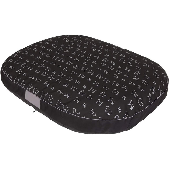 Кругла лежанка для собак Oval - 70x50x15 см, чорна з візерунком, водонепроникна, для собак маленьких, середніх та великих порід