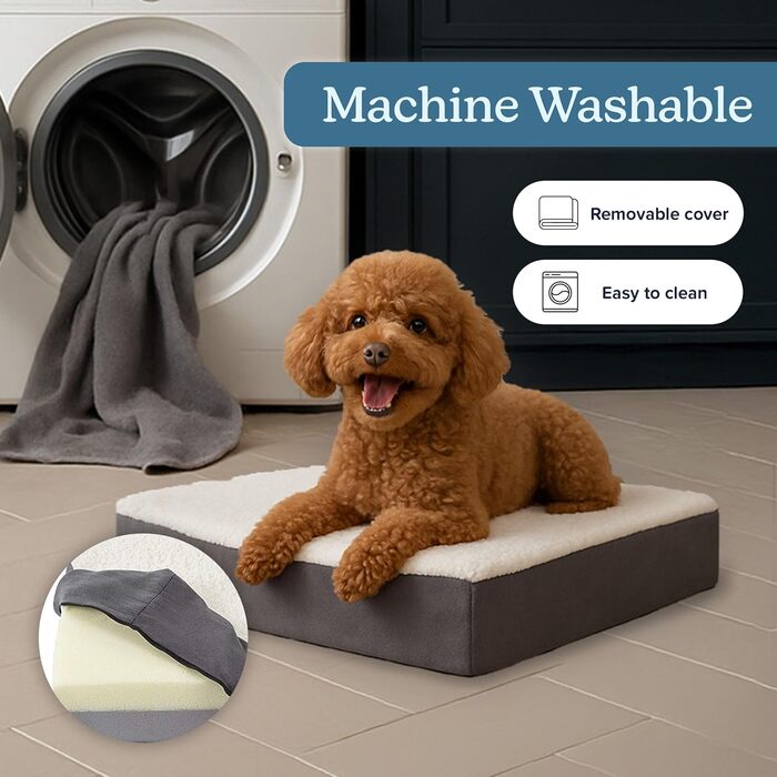 Ортопедичне ліжко для собак Petmaker, 2-шарове, з піною з пам'яті, матрац для тварин з знімним чохлом Sherpa, для великих собак до 45,4 кг (51 x 38 x 10 см, сірий)