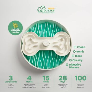 Пазл-годівниця для собак PuzzleFeeder, зелена, для цуценят і великих порід, уповільнює прийом їжі, легка у догляді, підходить для посудомийної машини