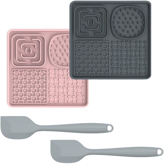 Лежанка-смакота для собак Bibykivn Schleckmatte: антистрес, купання, догляд, дресирування. З присоском. Рожевий+Сірий, квадратна