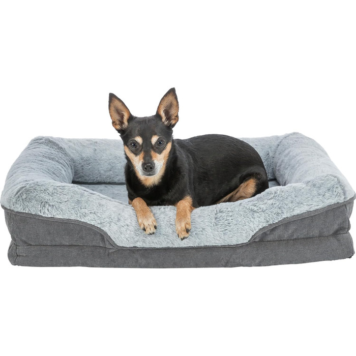 Ортопедичне ліжко для собак TRIXIE Vital Lino, сірий колір, 110 x 75 см. З Memory Foam, для літніх собак, суглобова підтримка. Артикул: 374052