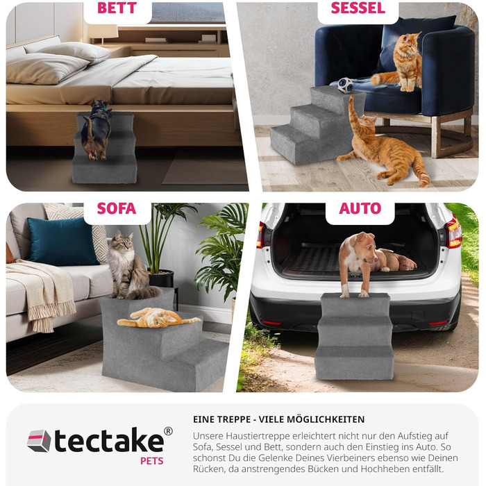 Сходинка для тварин tectake®: для собак та котів, зручний доступ до софи, ліжка, авто (сірий, 37 x 45 x 34,5 см, 3)