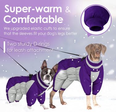 Теплий зимовий одяг для собак AOFITEE: вітрозахисний флісовий костюм з інтегрованим шлейкою, світловідбиваючим коміром, для чотирилапих, малих порід, фіолетовий