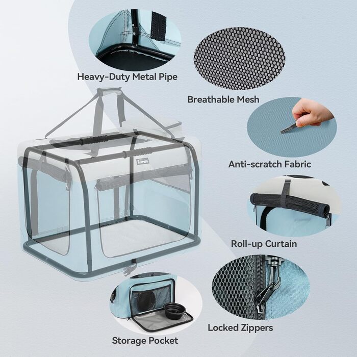 Транспортна переноска для собак та котів, 81x58x58 см, складна, з мискою, блакитна (XL)