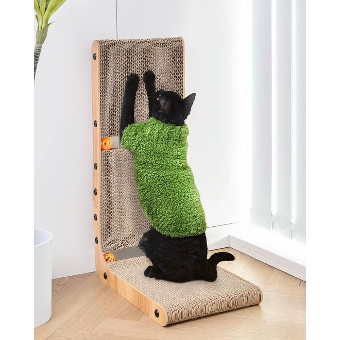 Когтеточка для котів Nekosan L-подібна, настінна, з 2 іграшковими м'ячами, для захисту дивану та стін