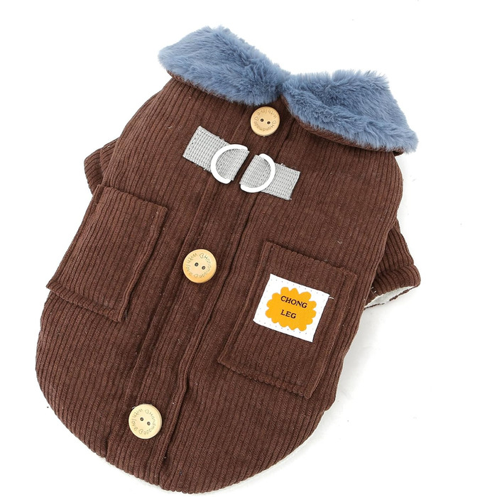 Теплий флісовий куртка для собак породы чихуахуа XL, коричневий, з D-порогом та кишенею