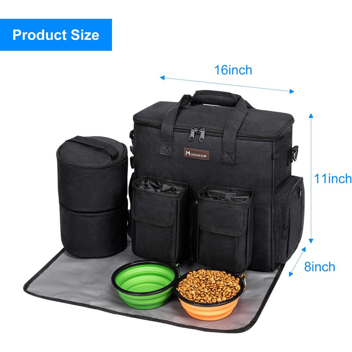 Чорна сумка-переноска для собак Modoker, велика, для подорожей, з кишенями для ласощів