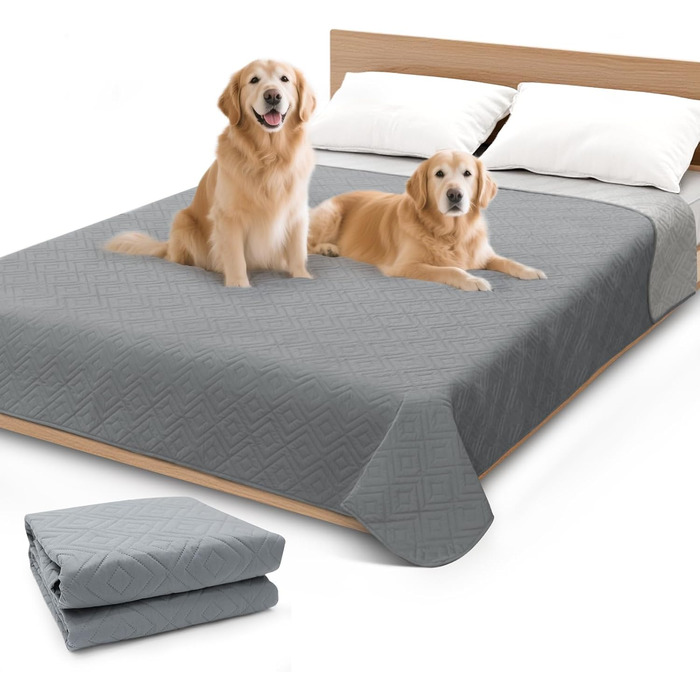Водонепроникний килимок для собак Gyuro, двосторонній, міцний, для дивану та ліжка, прання допустиме, 208*208 см (Темно-сірий + Світло-сірий)