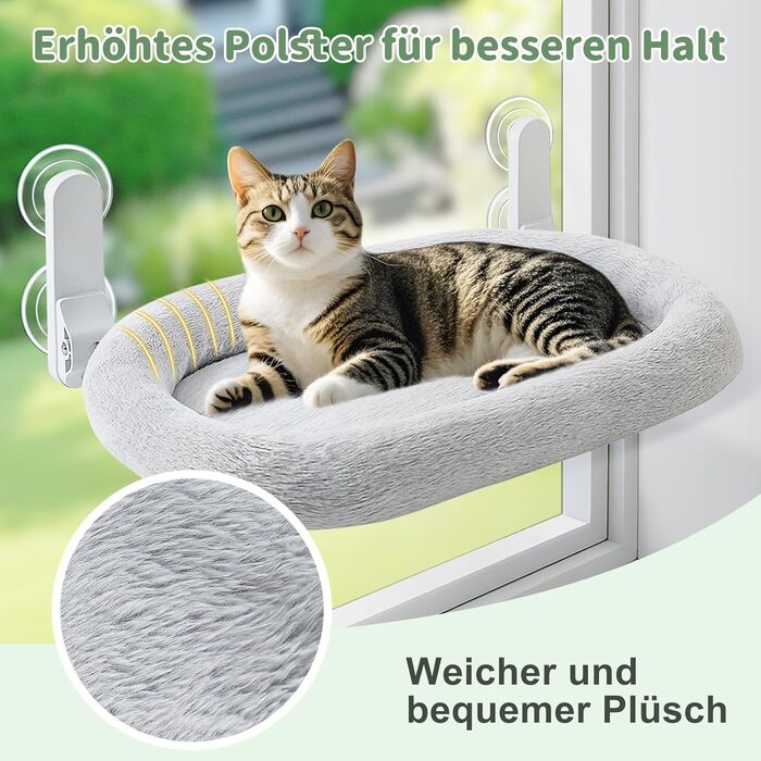 Лежанка для котів на вікно GUUSII HOE: крісло-гамак з 4 присосками, легка установка, білий (сірий, м)