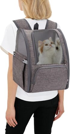 PETCUTE Рюкзак для собак і котів, дихаючий, з внутрішнім ремінним кріпленням, розкладний, з бічними кишенями, для маленьких собак і котів (Сірий)