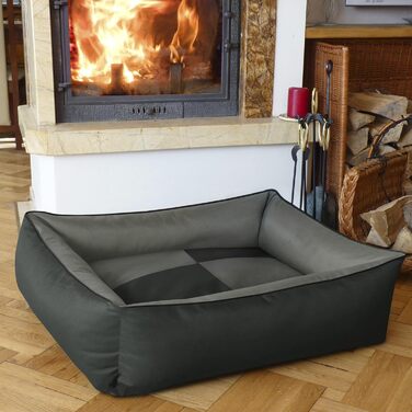 BedDog 2в1 собаче ліжко MAX Quattro, велике лежак для собак з Cordura, миється, з бортиком, диван для собак, для дому та вулиці, L, Rock-Flow, сіро-антрацит, 80 x 65 x 18 см