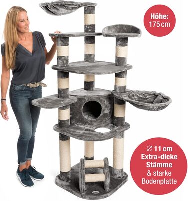 Дряпка для великих котів JAMAXX Premium XXL, 175 см, товсті стовпи 11 см, м'який плюш, сіра