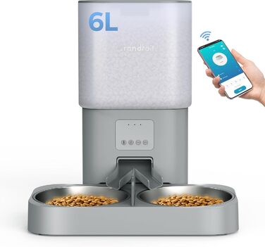 Автоматична годівниця для котів Grandtail 2.4G WiFi з керуванням через додаток, 6 л, сухий корм, BPA-free, з осушувачем, голосовим записом, подвійним живленням