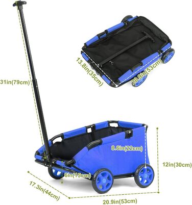 Міні-візок для тварин, складний багатофункціональний візок для покупок з висувним ручками, для прогулянок на вулиці, з подушкою та страхувальним тросом, з кишенькою (Блакитний)