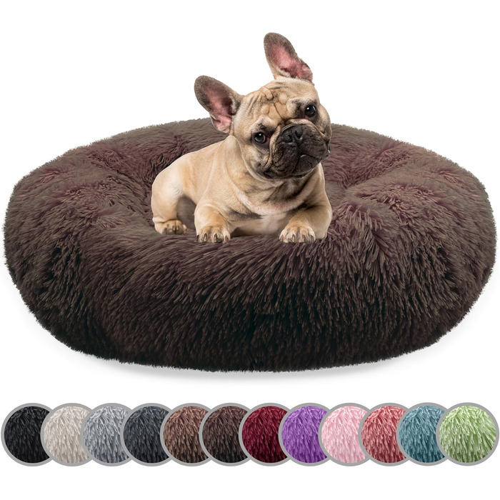Кругле ліжко для собак середніх порід, 70 см, м'яке плюшеве гніздо, ергономічне, знімний чохол, неслизьке, штучне хутро