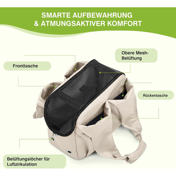 Сумка-переноска для собак та котів ALLSOPETS, легка, дихаюча, зручна для подорожей, відпочинку на природі та кемпінгу (крем-бежевий)