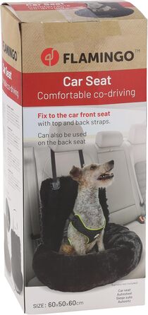 Автокрісло для собак Flamingo Krems чорного кольору, 60x50x20 см, знімні подушки, регульовані ремені та короткий поводок