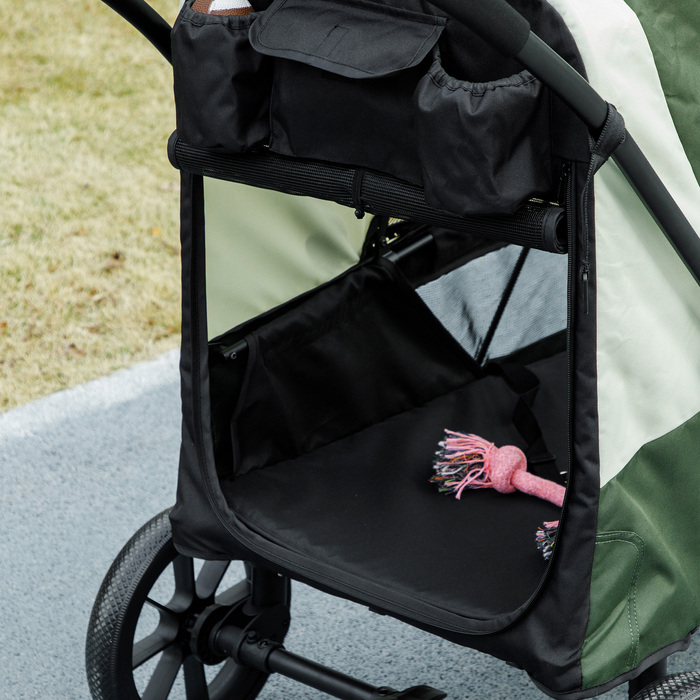 PawHut Dog Buggy Dog Buggy Foldable для великих собак і кішок до 30 кг Cat Buggy з подушками Сітчасті вікна Двері Сумка для зберігання Cat Buggy з страхувальними тросами, гальмами, баггі темно-зелений | Аосом