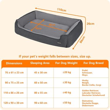 Ліжко для собак, м'яке ліжко-софа для тварин, зручне гніздо для собак, сіре, знімний і пральний чохол, 110 x 86 x 26 см