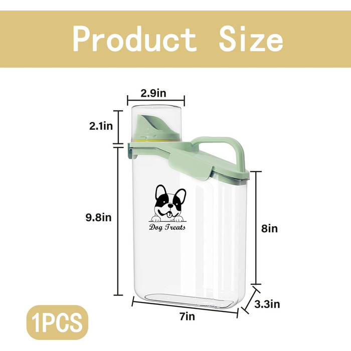 Контейнер для корму для собак 2.8L, герметичний, вологостійкий, BPA-free, прозорий, зелений 1391-Dog-Green