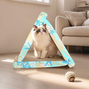 Кігтеточка RUMUUKE Трикутна 3 в 1 з гофрокартону для котів, з котячою м'ятою, блакитний морський звіз