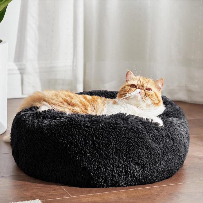 Ліжко для котів BEDSURE, м'яке кругле, Ø 50 см, чорне, плюшеве, пране, для котів і малих собак